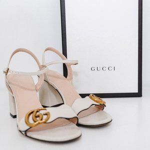 Gucci White Leather Mid Heel Sandal